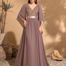 Women Slimming V-Neck A-Line Formal Dress, For Banquet, Hosting, Photography, Dancing, Party Dress, Wedding Guest Dress, Evening Dress,Gown