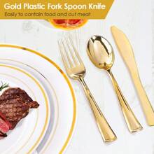 175Pcs Disposable Gold Dinnerware Set Gold Rim Plastic Plates Cups Fork Spoon Knife Paper Napkins For Party Wedding Graduation