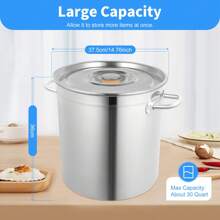 35L Large Stainless Steel Deep Stock Pot With Lid Catering Saucepan Cooking Pan - Silver - View 2