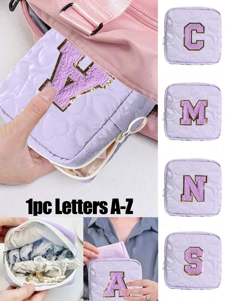 1 件可爱便携式收纳袋，A-Z 首字母毛巾刺绣紫色卫生巾收纳袋，Pu 材质，防水、小巧便携，满足日常旅行的收纳需求，是旅行爱好者的好礼物，家庭礼物，波西米亚风情 - 紫色 - 查看 12