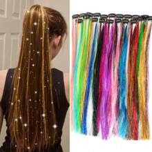 6 Stücke Haar Tinsel Clip, Tinsel Haarverlängerungen, Fairy Haar Tinsel, glitzernde Haar Strähnen 20 Zoll Haar Tinsel, hitzebeständig