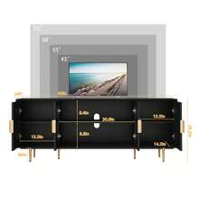 Modern TV Stand For TVs Up To 70+ Inch, Glass Door Television Console Table With Gold Leg, Entertainment Center With Storage Cabinet, Wood Media Furniture For Bedroom, Living Room - màu đen - Xem 8