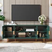 Modern TV Stand For TVs Up To 70+ Inch, Glass Door Television Console Table With Gold Leg, Entertainment Center With Storage Cabinet, Wood Media Furniture For Bedroom, Living Room - 綠色 - 查看 6