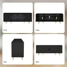 Modern TV Stand For TVs Up To 70+ Inch, Glass Door Television Console Table With Gold Leg, Entertainment Center With Storage Cabinet, Wood Media Furniture For Bedroom, Living Room - màu đen - Xem 9