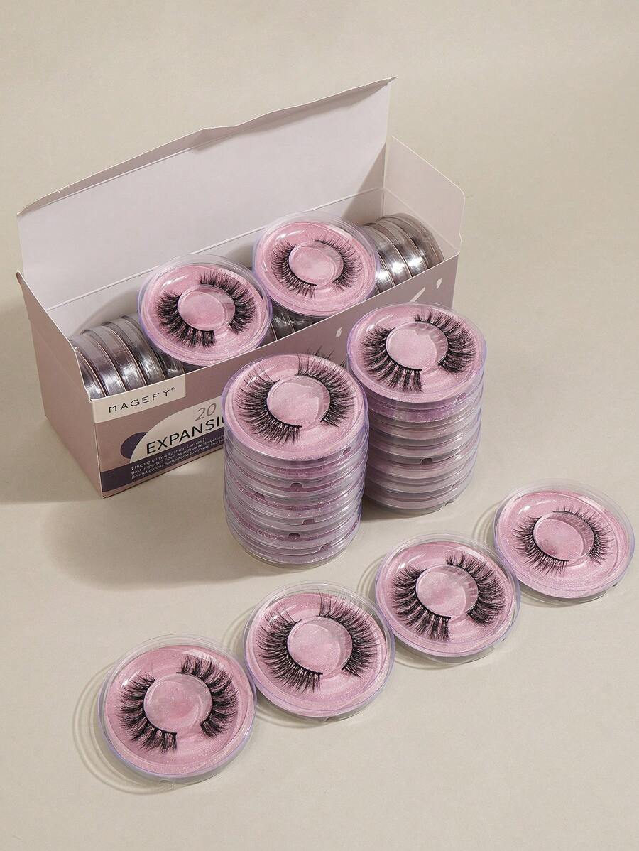 MAGEFY 20Pairs CC Curl Natural Cross Full Mixed Style False Eyelashes,Mix Four Styles,Fluffy Slim For Everyday Use Manga Eyelashes,Travel Essentials - 黑色 - 查看 1