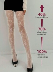 Women's Retro Flower Pattern Pantyhose Lolita Elegant Fishing Net Lace Tight Socks Hollow Y2k Fishing Net Long Socks