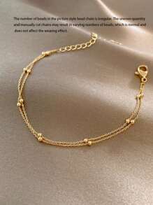 1pc Women Layered Lucky Bead Pearl Anklet, Fashionable & Luxurious Multi-Chain Metal Anklet, Suitable For Daily/Party/Travel Wear - Double Anklet - View 6