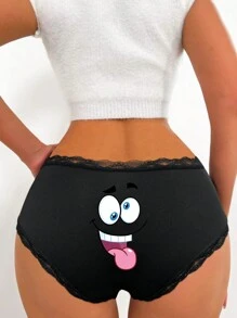 Bragas con estampado de caderas, diseños de expresiones de dibujos animados divertidos, ligueros cómodos y ligeros