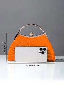 Glitter Bling,Shiny Glamorous,Elegant,Exquisite 1pc Rhinestone Decorated Fashion Metallic Evening Clutch Bag, Suitable For Women's Parties, Weddings, Banquets Dinner Bag,Evening Bag For Party Girl,Woman,For Female Perfect For Party,Wedding,Prom,Dinner/Banquet,For Best Gift For Women - Orange - View 3