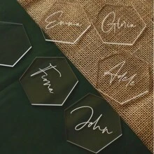 10pcs/20pcs Acrylic Transparent Hexagon Label Cards, Wedding Table Decoration DIY Number Cards, Party Place Cards, Handwritten Cards