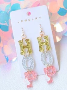 1 par de pendientes colgantes con diseño de conejo y letras "HOP" de acrílico con brillo, exagerados como regalo de fiesta del Día de Pascua