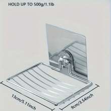 1 pièce Porte-savon en acier inoxydable, support mural auto-adhésif avec trous de drainage, étagère carrée anti-rouille. Convient pour les accessoires de salle de bain - capacité de charge 500g/1,1 lb, décoration d'intérieur