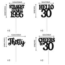 12pcs Happy Birthday Cupcake Toppers, Black Glitter Cake Decoration For 18th, 21st, 30th, 40th, 50th, 60th, 70th Birthday, Anniversary Party Supplies, Available In Black, Gold, Rose Gold