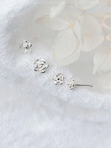 1 Pair S925 Silver Simple Rose Flower Stud Earrings, Fresh & Sweet Design For Girl