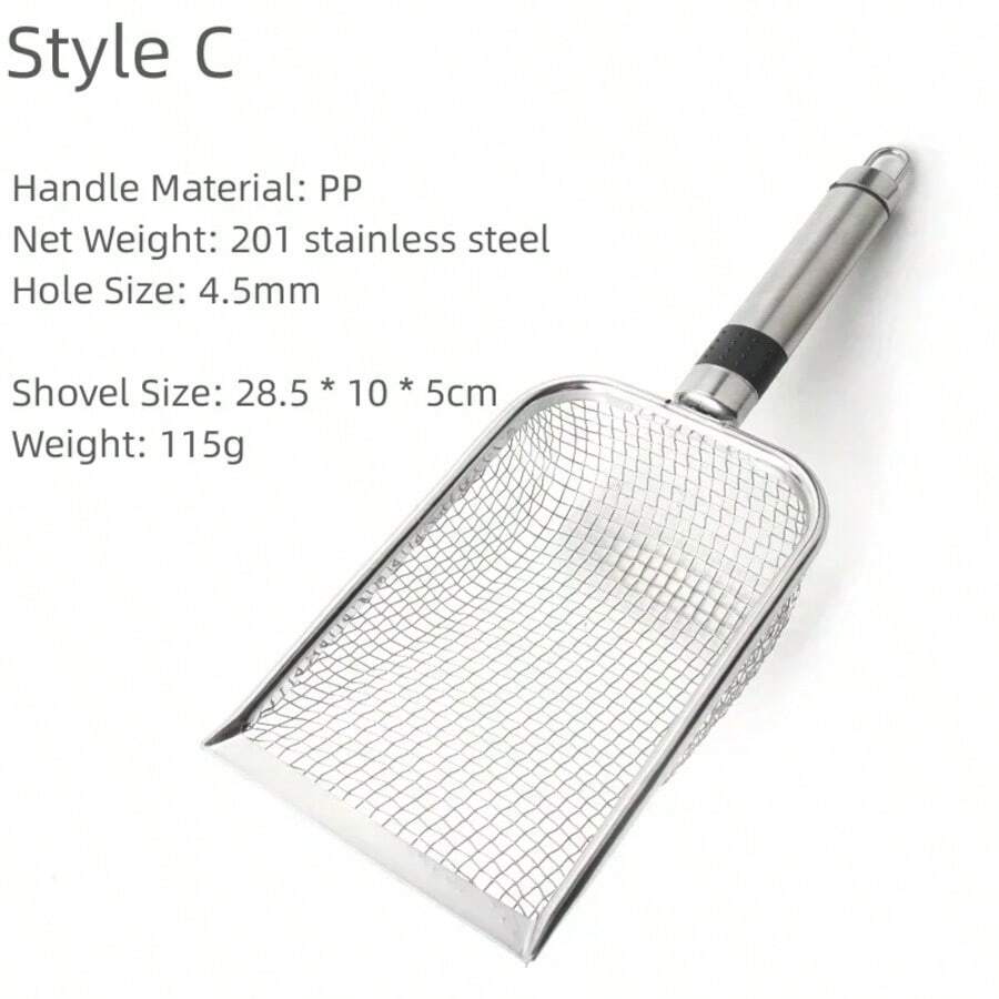 Pala para residuos de Gato, largo, pala de Metal de acero inoxidable, filtro de, pala para basura, herramienta de limpieza para mascotas, suministros para gatos - C - Ver 1