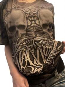Women Vintage Oversized T Shirts Y2k Fairy Grunge Gothic Crew Neck Short Sleeve Graphic Printed Tees Skull Print Summer Loose Pullover Tops Streetwear Baggy Blouse Harajuku Aesthetic Clothes 2000s - 灰色 - 查看 2
