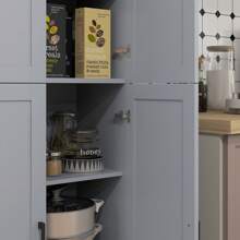 HOMCOM Freestanding Kitchen Cupboard, 4-Door Storage Cabinet Organizer With Adjustable Shelves, 170cm, Grey - Grey - View 8