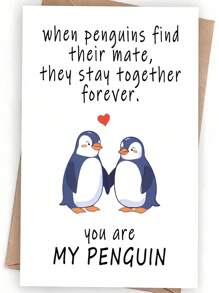 1 pieza Tarjeta de felicitación romántica con diseño de pingüinos enamorados - "Eres mi pingüino" - Ideal para aniversario, Día de San Valentín, compromiso, boda, cumpleaños - Regalo perfecto para parejas