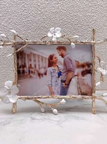 Pink White Plum Blossom Floral Picture Frame 4x6, European Vintage Photo Frame Made Of Metal For Table Top Display, Home Decor, Retro Photo Frame - A - 查看 4