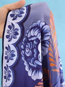 1pc Retro Print Simple Daily Beach Skirt For Women - Blue - View 6