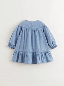 MARC&JANIE 年轻女孩宝宝甜美复古花卉荷叶边袖牛仔连衣裙，春季