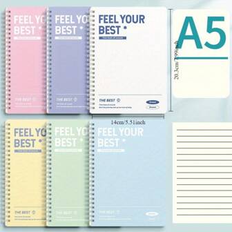 6 Pcs Spiral Notebooks: Minimalist Pastel Tones, Inspiring Quotes, Lined Pages, Essential For Class Notes, Easy - To - Flip, Ideal Classroom Must - Haves