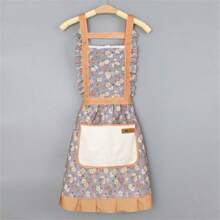 Delantal de estilo princesa con encaje floral, con bolsillo práctico para limpiar las manos, resistente al agua y al aceite, de uso múltiple para la cocina y la sala de estar