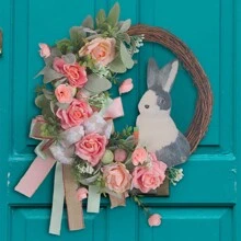 1PC Easter Bunny Wreath For Front Door Or Wall Artificial Rabbit Wreath Spring Wreath Easter Decor Outdoor Indoor Hanging Wreath