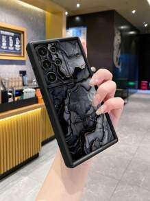 1pc Marble Black Camera Anti-Drop UV Printed Phone Case Compatible With Apple/ Galaxy/Infinix/Redmi/OPPO/VIVO/Realme/MOTO