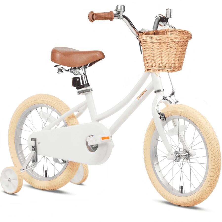 Petimini 12 Inch Bike For Old Little Girls Retro Vintage Style Bicycles With Training Wheels And Bell, Yellow - White - View 1