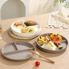 1/2/4pcs Divided Portion Control Plates, Compartment Plates For Portion Control, 3 Compartment Plastic Dinner Plates, Microwave & Dishwasher Friendly, Suitable For Weight Management, Happy