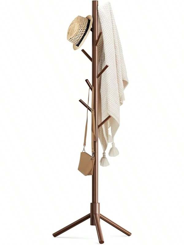 Wooden Coat Rack Stand With  Hooks Pine  Adjustable Coat Standing Tree Easy Assembly For Coats, Hats, Scarves And Handbags For Entryway, Hallway, Bedroom, Office