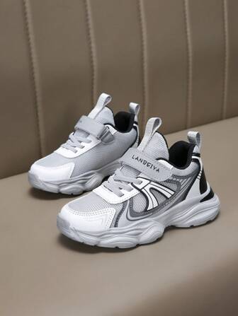 运动鞋/运动鞋/跑步鞋/步行鞋，双网眼和 PU 面料，透气舒适，适合春、夏、秋、冬，返校，新设计，轻便，防滑橡胶鞋底，钩环闭合，方便穿脱，适合跑步、上学、户外、训练，4 种颜色，3-14 岁