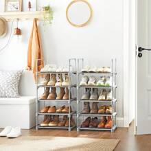 SONGMICS 5-Tier Shoe Rack, Shoe Storage Organiser, Set Of 2 Metal Storage Rack, Stackable Shoe Shelf, For Hallway, Living Room, Bedroom, Cloakroom, 30 X 45 X 89 Cm - Grey - View 1
