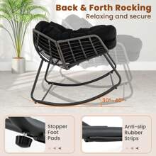 Outdoor Rocking Chair Oversized Patio PE Wicker Egg Chair-Black - Black - View 5