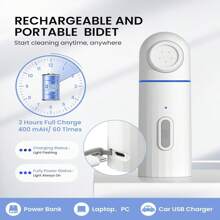 Bidê Portátil para Viagem - 2 Modos | Capacidade de 350 ml (12,3 oz) Garrafa Peri com 2 Modos de Pulverização, À Prova d'Água IPX7, Bidê Elétrico Recarregável de 400 mAh para Cuidados com Gestantes, Pós-Parto, Menstruação e Pós-Cirurgia, Higiene de Grávidas, Pós-Cirúrgica, Cuidados com Hemorroidas, Higiene Pré/Pós-Natal, Cuidados Maternos, Período Menstrual, Cuidados com Pacientes, Cuidados com Bebês, Idosos, Banheiro, Acampamento