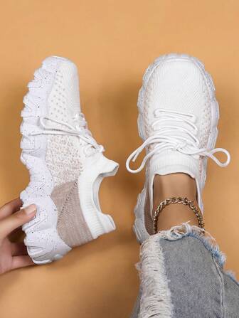 Zapatillas deportivas casuales de suela gruesa y maciza de moda para primavera 2025, zapatos deportivos versátiles con diseño de copo de nieve