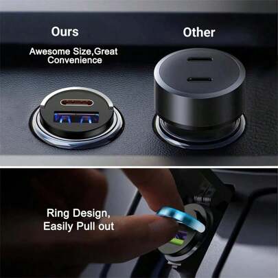 Fast Charging Metal Car Charger, Invisible Car Charger, Mini Pull Ring Car Charger, Dual Port Cigarette Lighter Car Charger Adapter, Portable And Convenient Car Charging Accessories