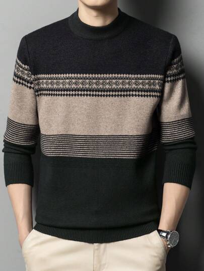 男士加厚印花针织毛衣，冬季长袖上衣