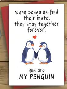 1 pieza Tarjeta de felicitación romántica con diseño de pingüinos enamorados - "Eres mi pingüino" - Ideal para aniversario, Día de San Valentín, compromiso, boda, cumpleaños - Regalo perfecto para parejas