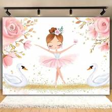 1pc Classic Pink Ballerina Birthday Backdrop, Polyester Floor Stand, Multipurpose, Powered-Free, Elegant Candle & Gift Design, Suitable For Photography Studio