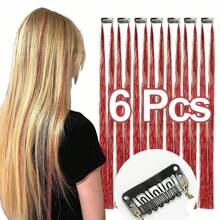 6 Stücke Haar Tinsel Clip, Tinsel Haarverlängerungen, Fairy Haar Tinsel, glitzernde Haar Strähnen 20 Zoll Haar Tinsel, hitzebeständig