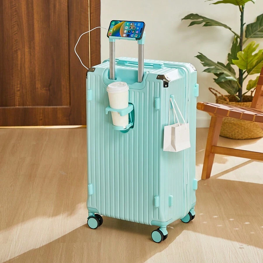 20 Inch Large Capacity Luggage Suitcase With Trolley, Lightweight Compact Travel Case - Baby Blue - View 1