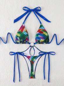 1 pièce Maillot de bain une pièce d'été pour femmes avec impression écaille de poisson, détails d'anneau métallique, laçage et dos nu sexy et évidé, à coupe haute