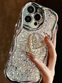 Ốp lưng điện thoại viền mạ bạc có 5 đường cắt hình trái tim tương thích với Apple IPhone16 15 14 13 12 Pro Max 11 dành cho nữ - Bạc - Xem 2