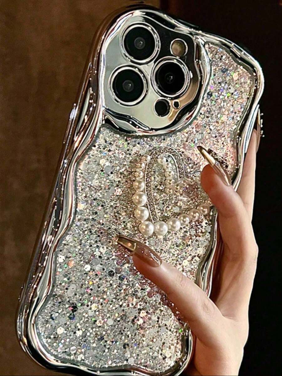 Ốp lưng điện thoại viền mạ bạc có 5 đường cắt hình trái tim tương thích với Apple IPhone16 15 14 13 12 Pro Max 11 dành cho nữ