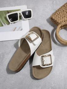 New Fashionable White Women Flat Mule Slides With Single Strap,Spring Summer Outfits - White - View 3