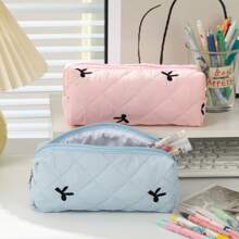 1pc Bowknot Decor Large Capacity Student Pencil Case, Ditsy Floral Pattern Desk Storage Pouch, Portable Stationery Organizer,Pencil Pouch,School Bag - Multicolor - View 3