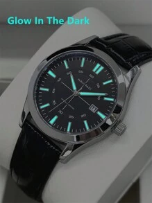 Pablo Raez 1pc Casual Man Watch Luminous Gentleman Wristwatch Stainless Steel Silver Luxury Black Soft & Comfortable Microfiber Leather Fashion Big Dial Quartz Clock Retro-Style For Man With Date 50M Waterproof Brand New Male Wristwatch Sports Casual Fashion Nice Gifts For Friend Or Family Father Presents Fit For Daily Life/Work/Party Decorations Dress Watch Birthday Gifts - 銀色 - 查看 6