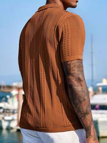 Men's Casual Single-Breasted Plain Color Short Sleeve Knit Top, Spring/Summer